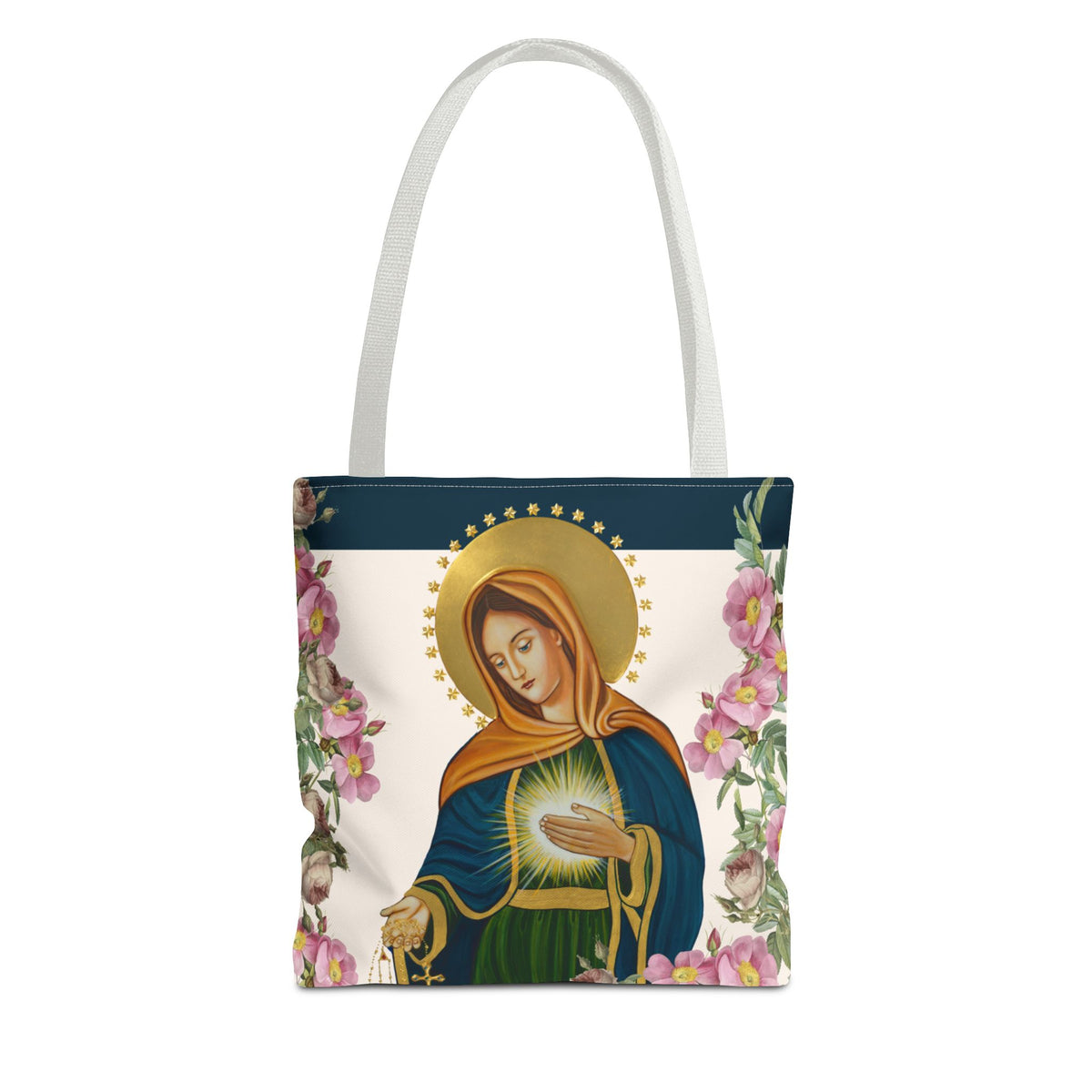 Flame of Love Tote Bag - Dark Blue Floral