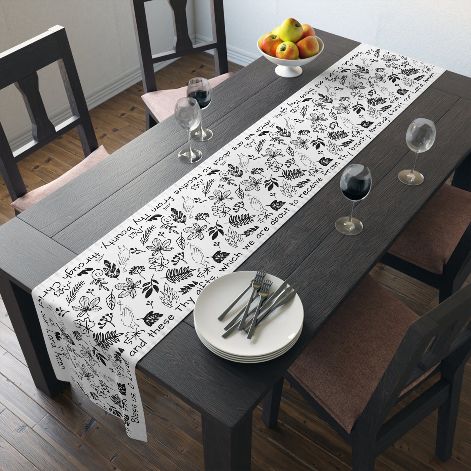 Bless Us O Lord and These Thy Gifts - Table Runner in Cotton or Poly