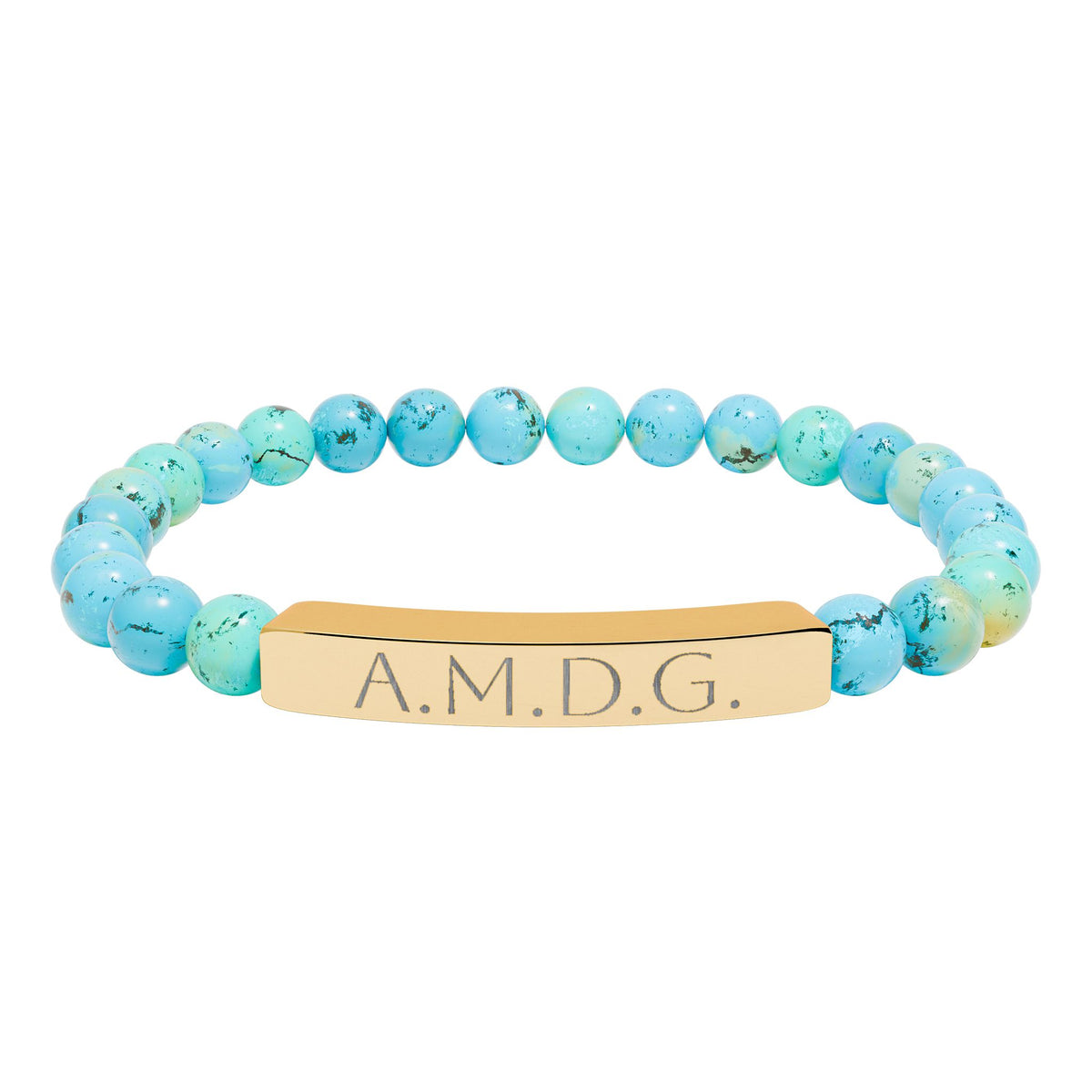 AMDG &quot;Ad Majoram Dei Gloriam&quot; Engraved Bracelet - Stainless or Gold with Natural Stone
