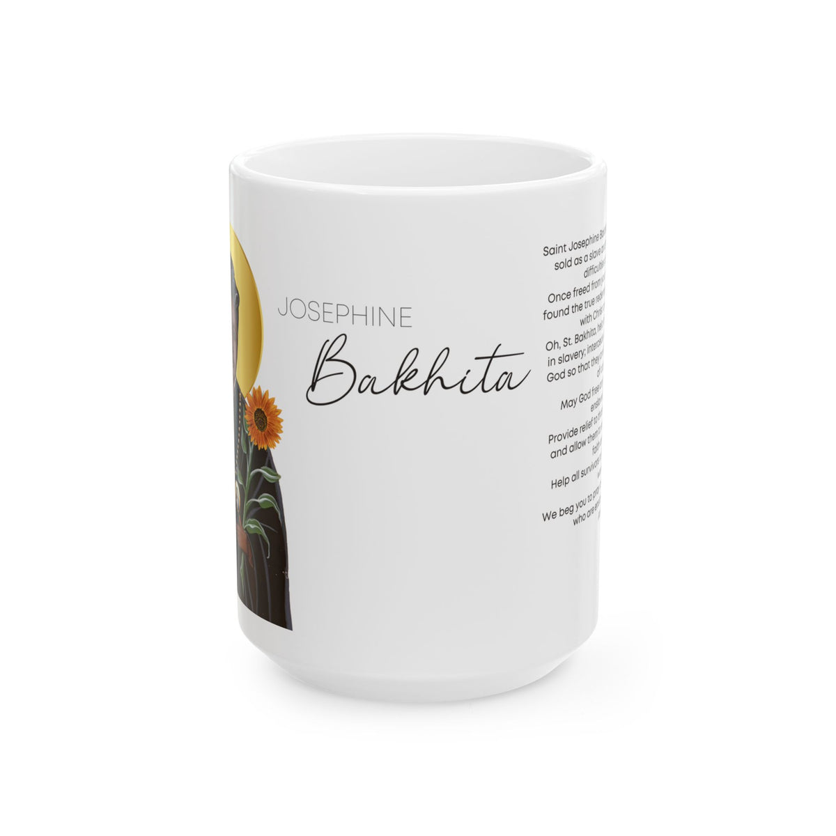 Saint Bakhita Ceramic Mug — Devotional Coffee Cup (15oz)