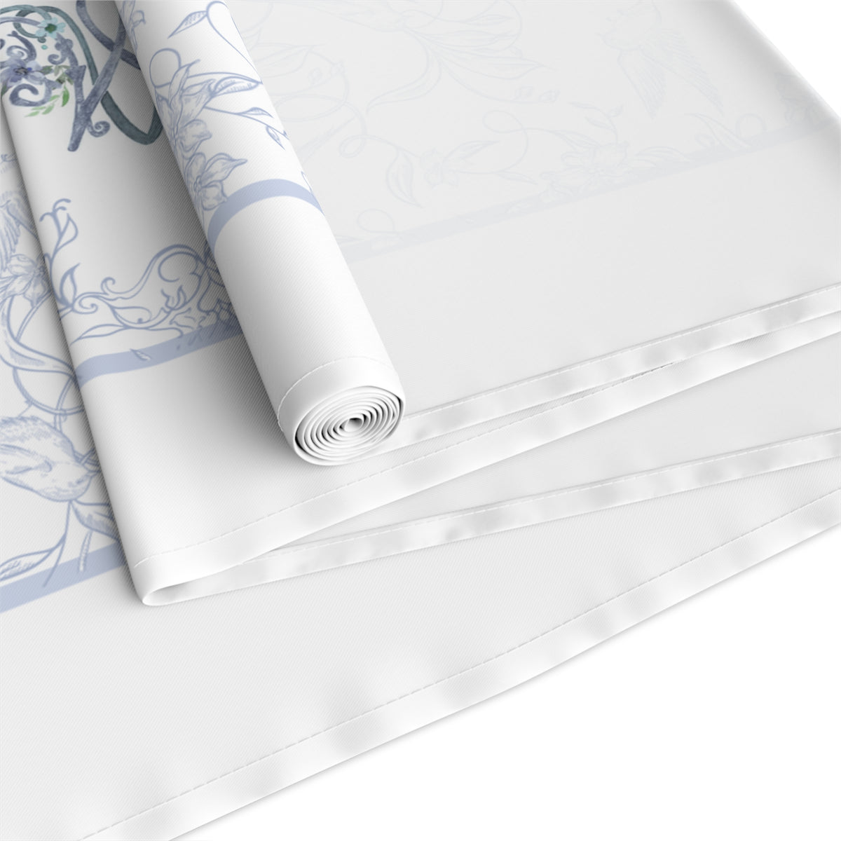 Ave Maria Blue Catholic Table Runner in Cotton Twill or Poly