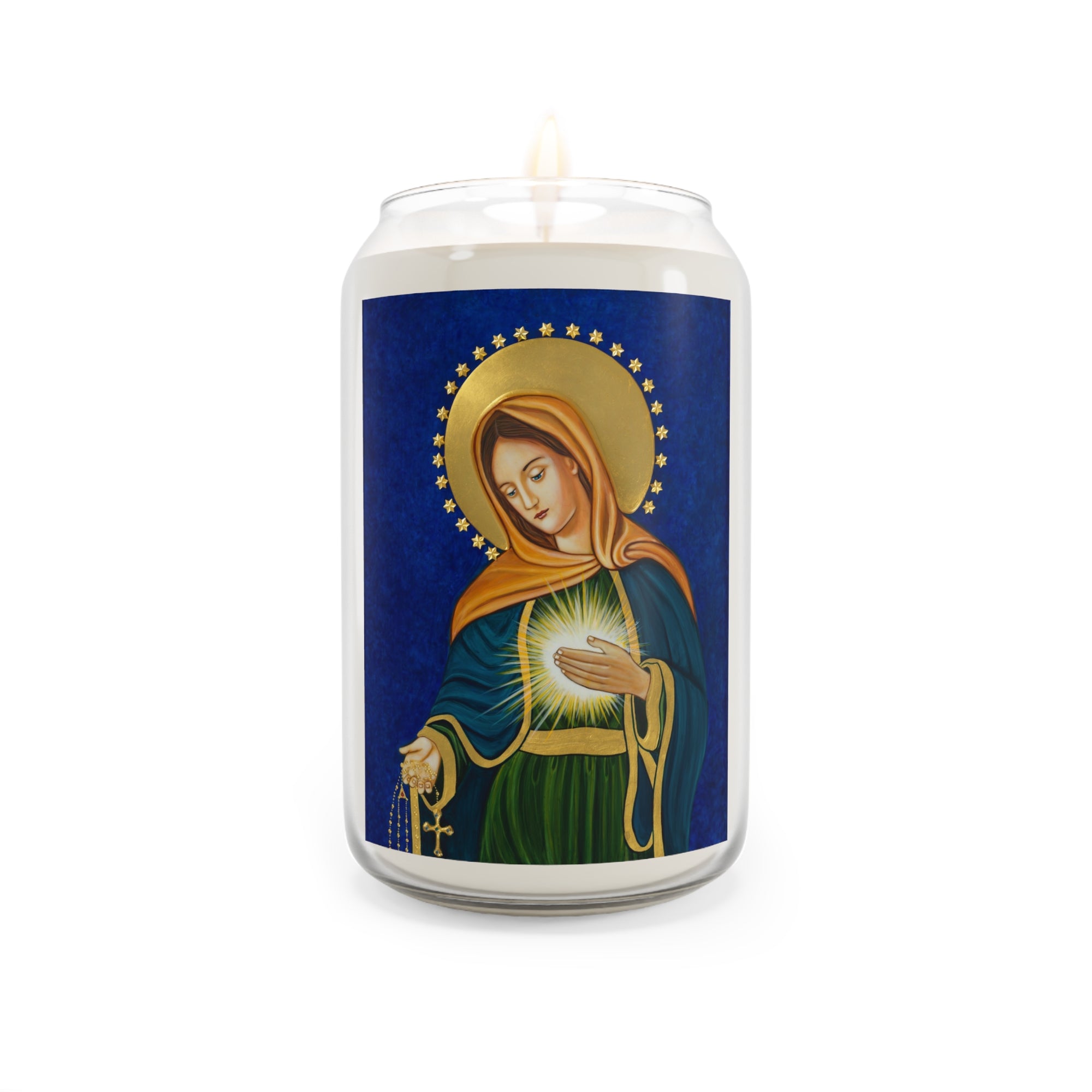 Flame of Love Scented Soy Candle with Religious Art, Spiritual Home Decor, Gift for Meditation, Church Candles, Eco-Friendly Candle