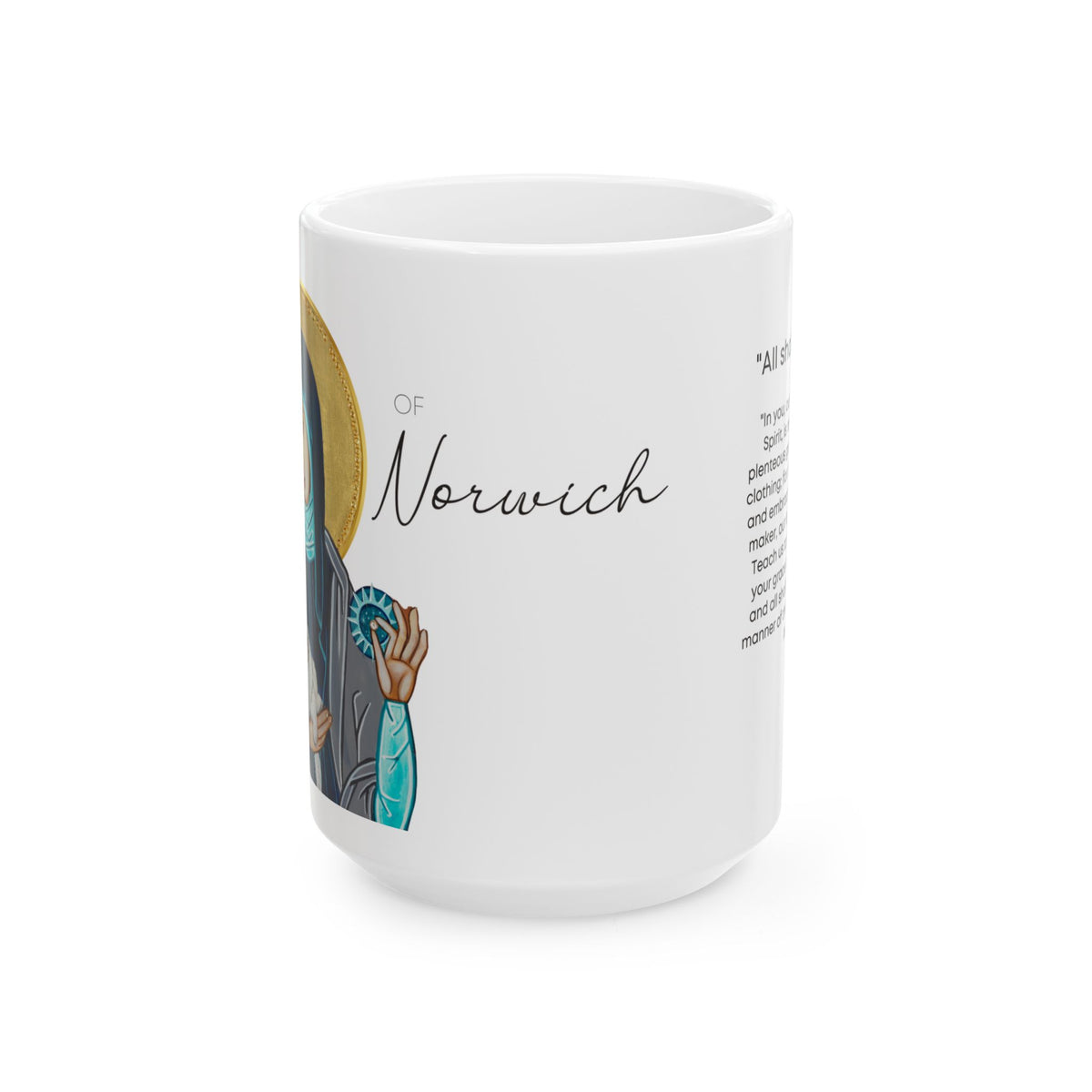 Julian of Norwich Ceramic Mug — Inspirational Religious Coffee Cup (15oz)