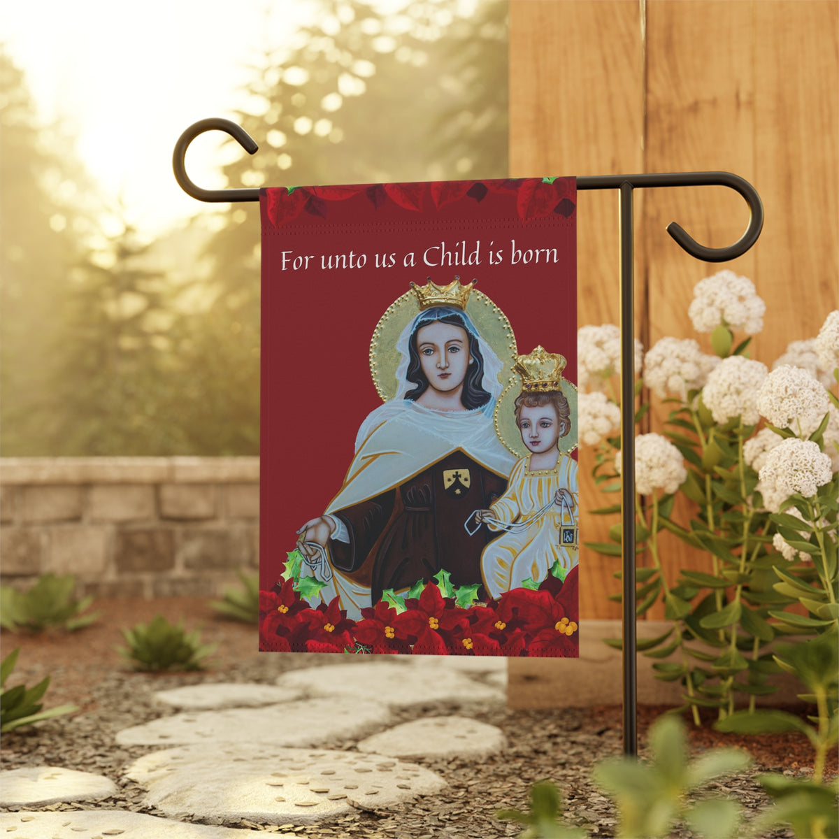 Christmas Garden Flag &quot;For unto us a Child is born&quot; 12x18