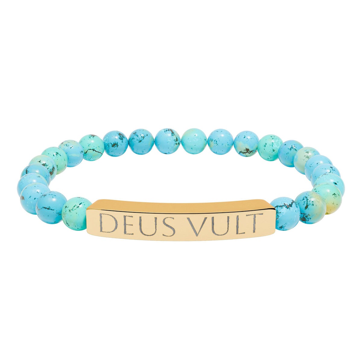 Deus Vult &quot;God Wills It&quot; Engraved Bracelet - Stainless or Gold with Natural Stone