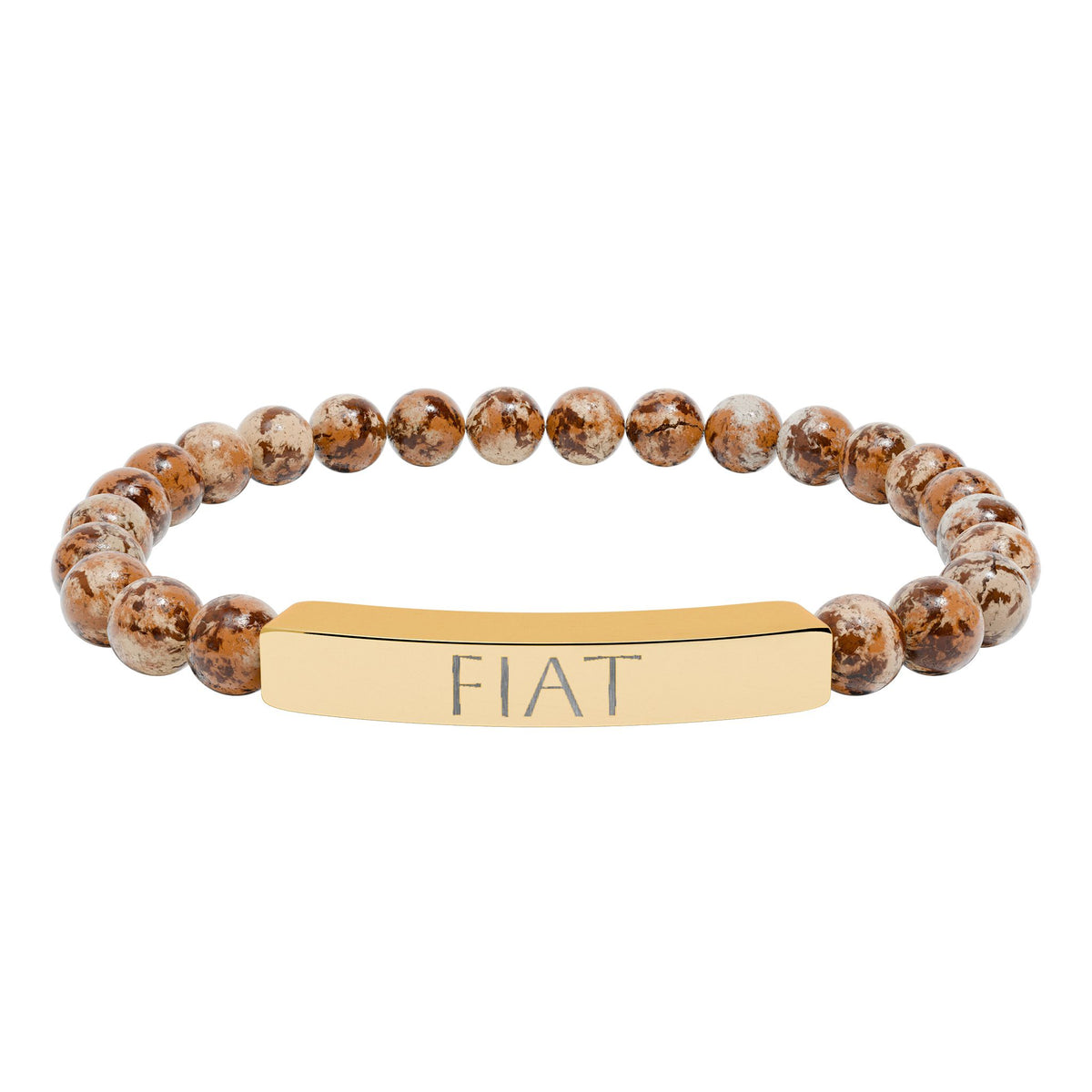 FIAT &quot;Let it be done&quot;  Engraved Bracelet - Stainless or Gold with Natural Stone