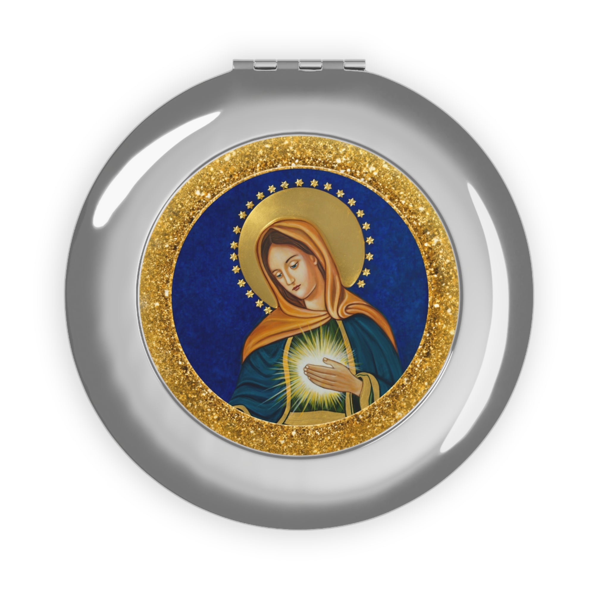Flame of Love Compact Travel Mirror with Sacred Art, Christian Gift, Makeup Essential, Pocket Mirror, Inspirational Keepsake