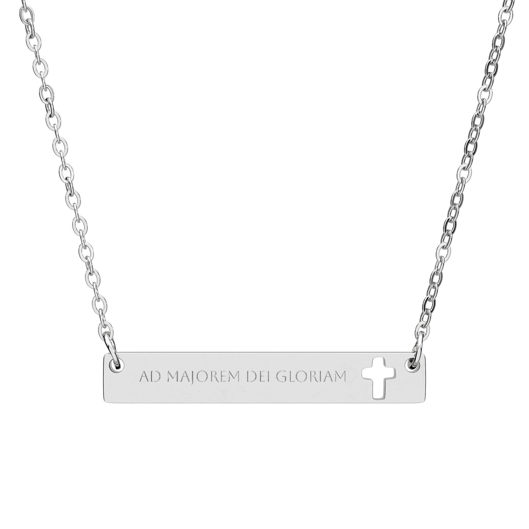 Ad Majorem Dei Gloriam - Engraved Cutout Cross Bar Necklace