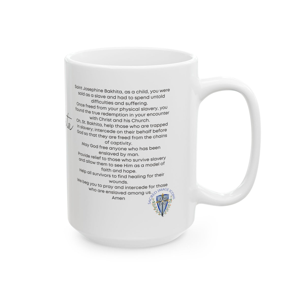 Saint Bakhita Ceramic Mug — Devotional Coffee Cup (15oz)