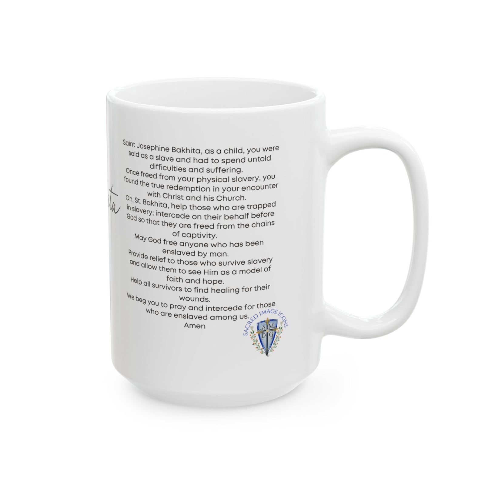 Saint Bakhita Ceramic Mug — Devotional Coffee Cup (15oz)