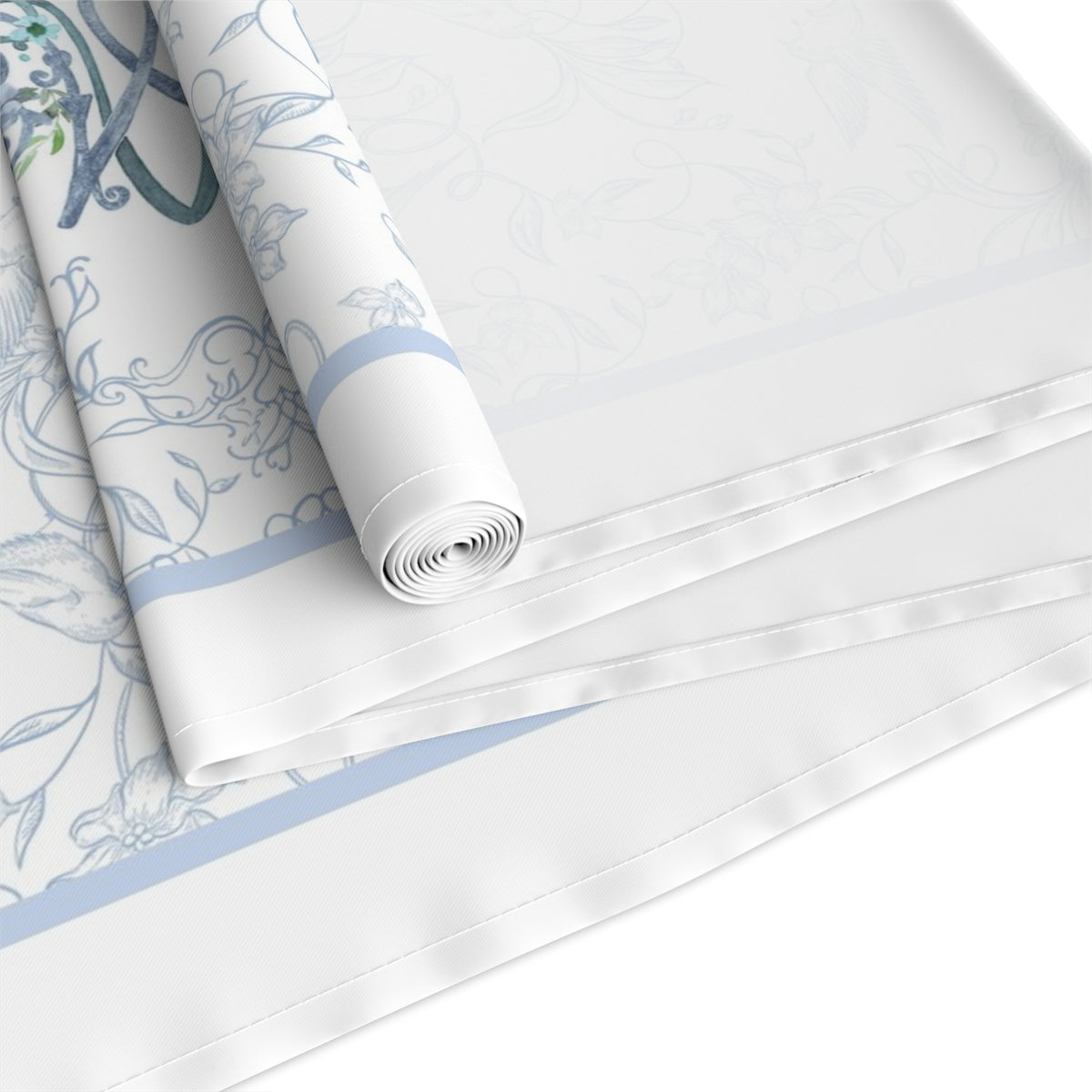 Ave Maria Blue Catholic Table Runner in Cotton Twill or Poly