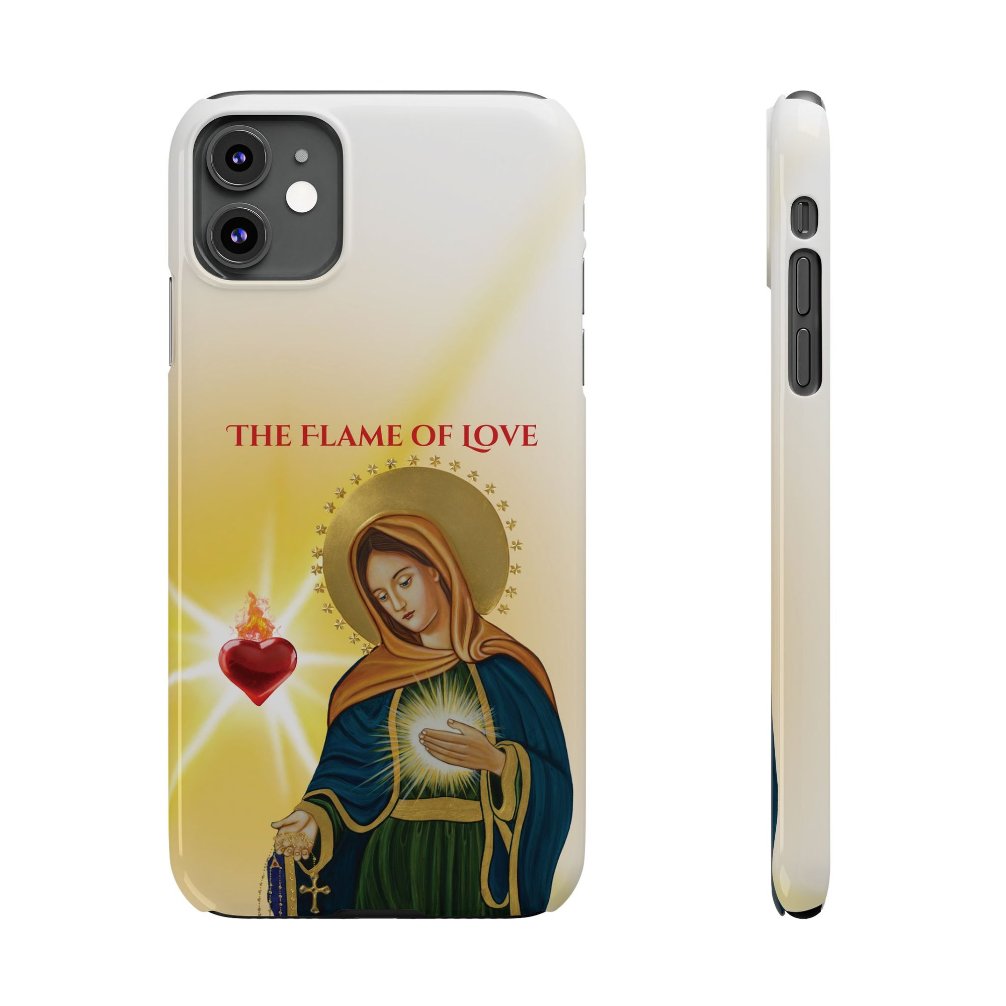 Flame of Love Slim Phone Case, Religious Phone Cover, Stylish Saint Artwork, Gift for Her, Personalized Tech Accessory