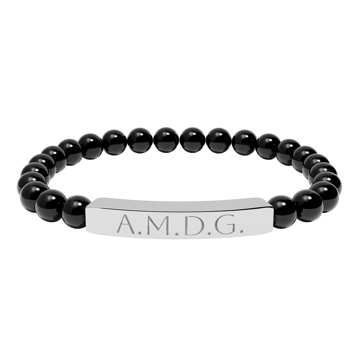 AMDG &quot;Ad Majoram Dei Gloriam&quot; Engraved Bracelet - Stainless or Gold with Natural Stone