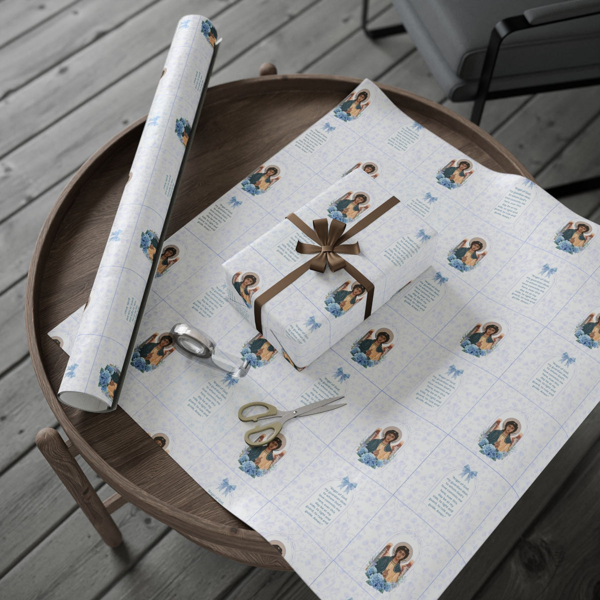 Gift Wrapping Paper - Guardian Angel Prayer (Blue) - Roll