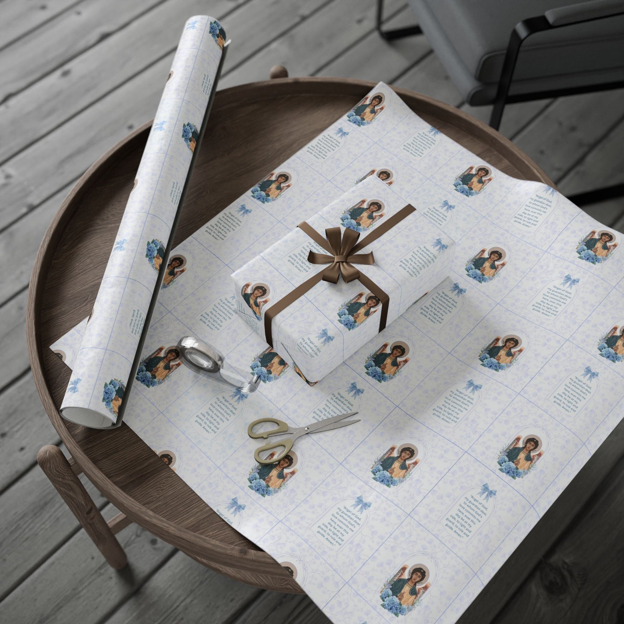 Gift Wrapping Paper - Guardian Angel Prayer (Blue) - Roll