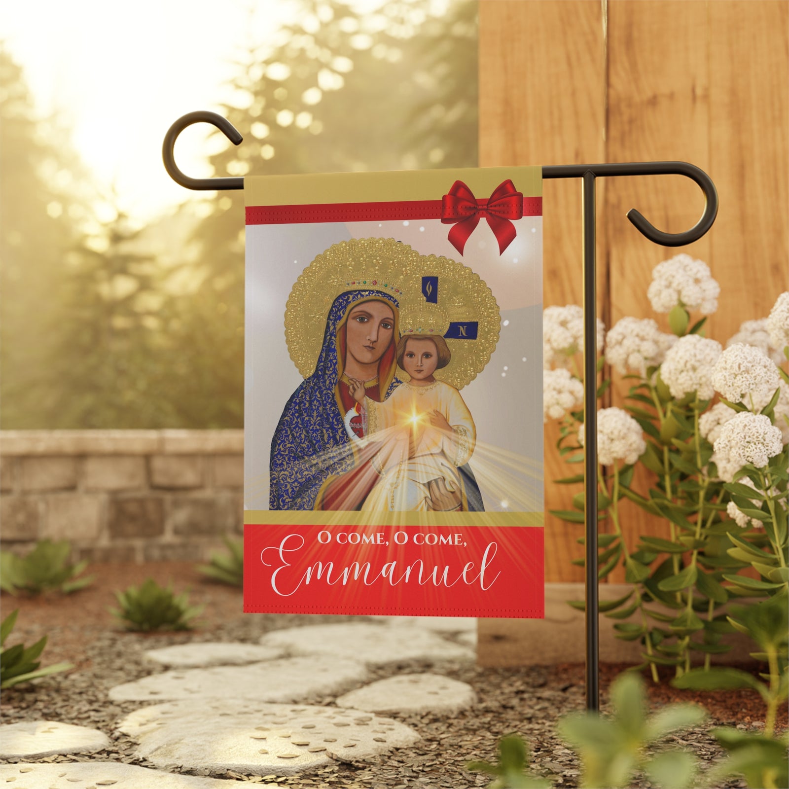 "O Come, O Come, Emmanuel" Christmas Garden Flag - Red & Gold