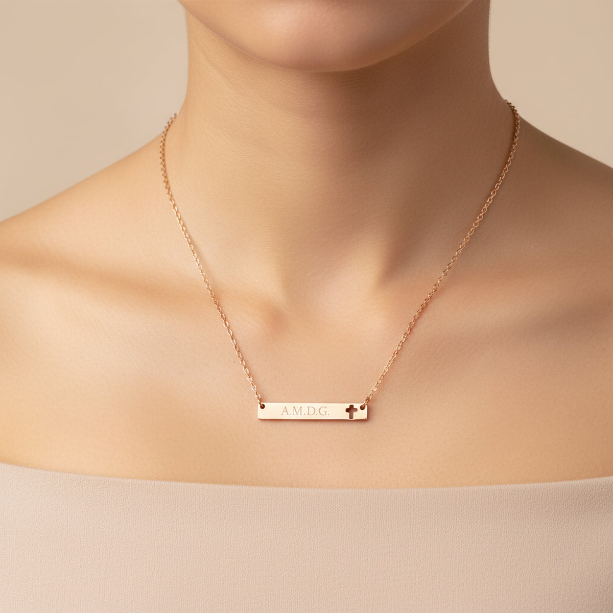 AMDG - Ad Majorem dei Gloriam - Engraved Cutout Cross Necklace