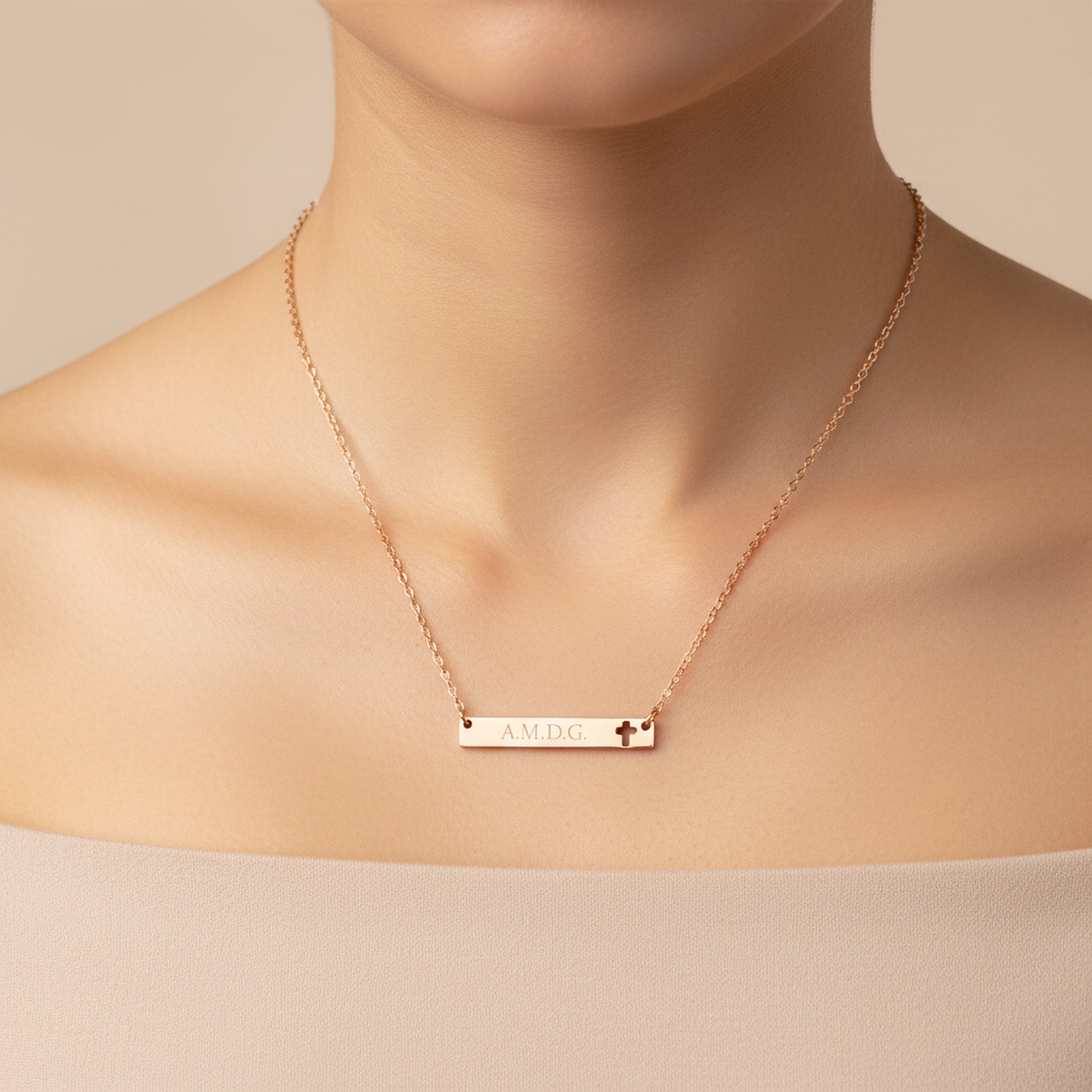 AMDG - Ad Majorem dei Gloriam - Engraved Cutout Cross Necklace