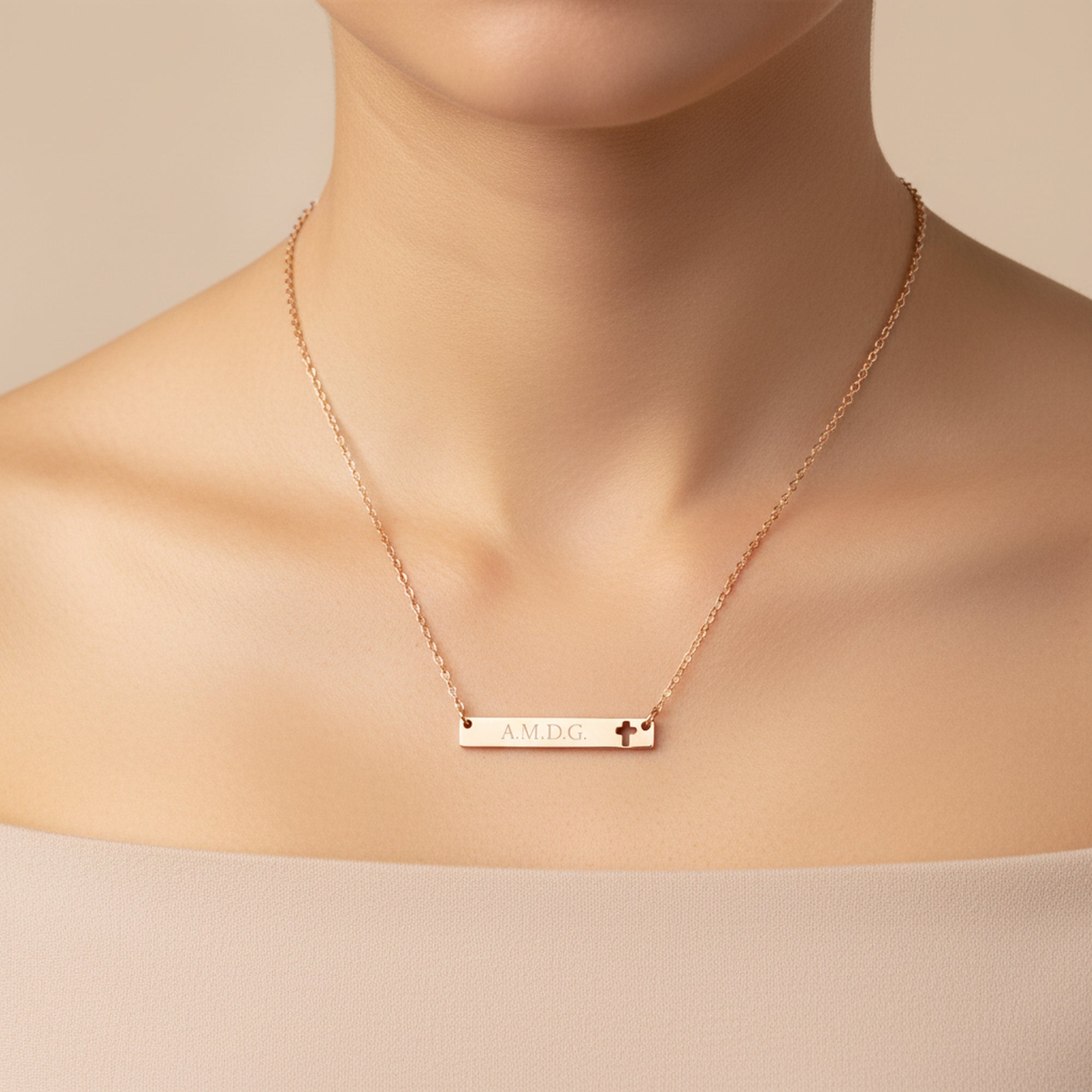 AMDG - Ad Majorem dei Gloriam - Engraved Cutout Cross Necklace