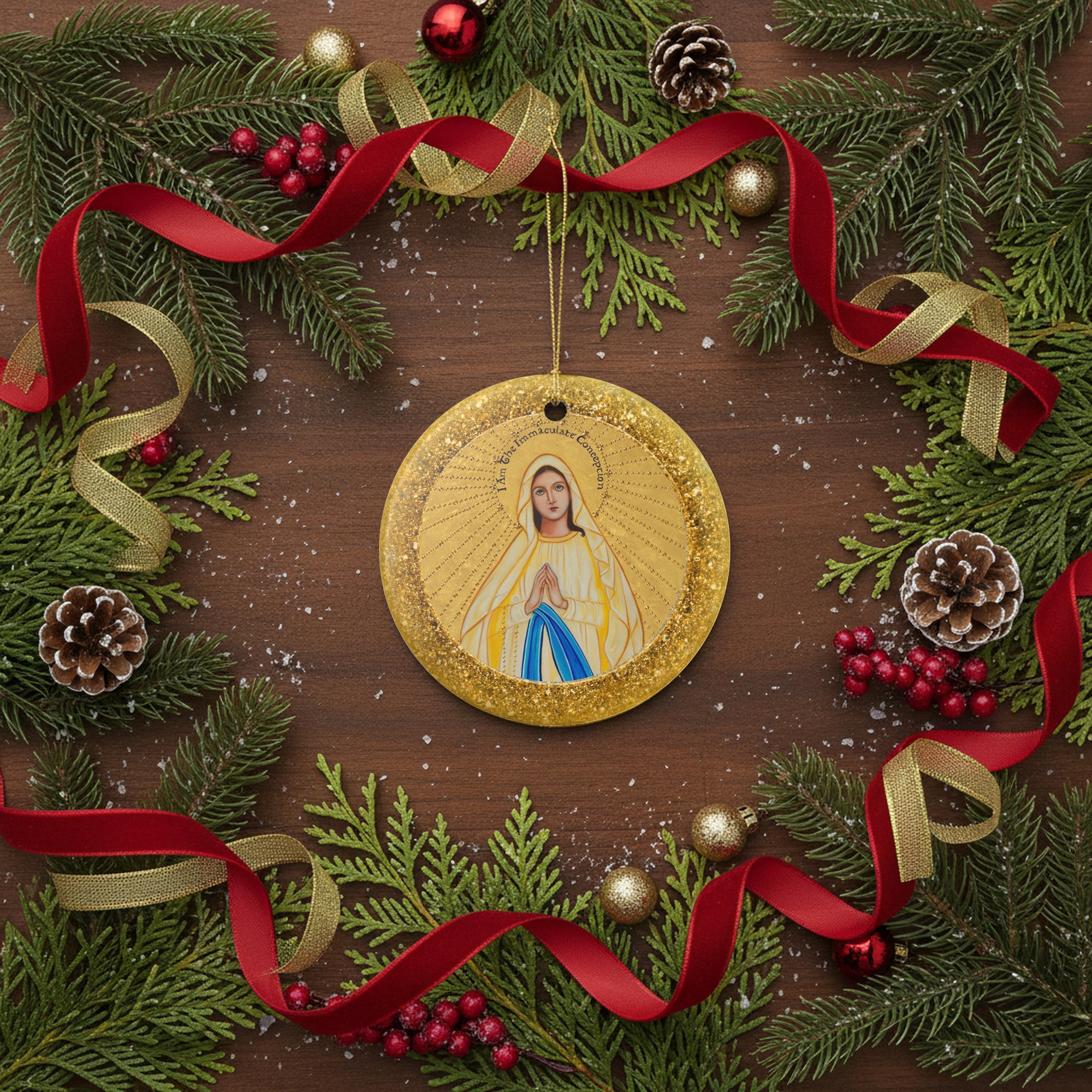 Our lady of Lourdes Ceramic Christmas Ornament