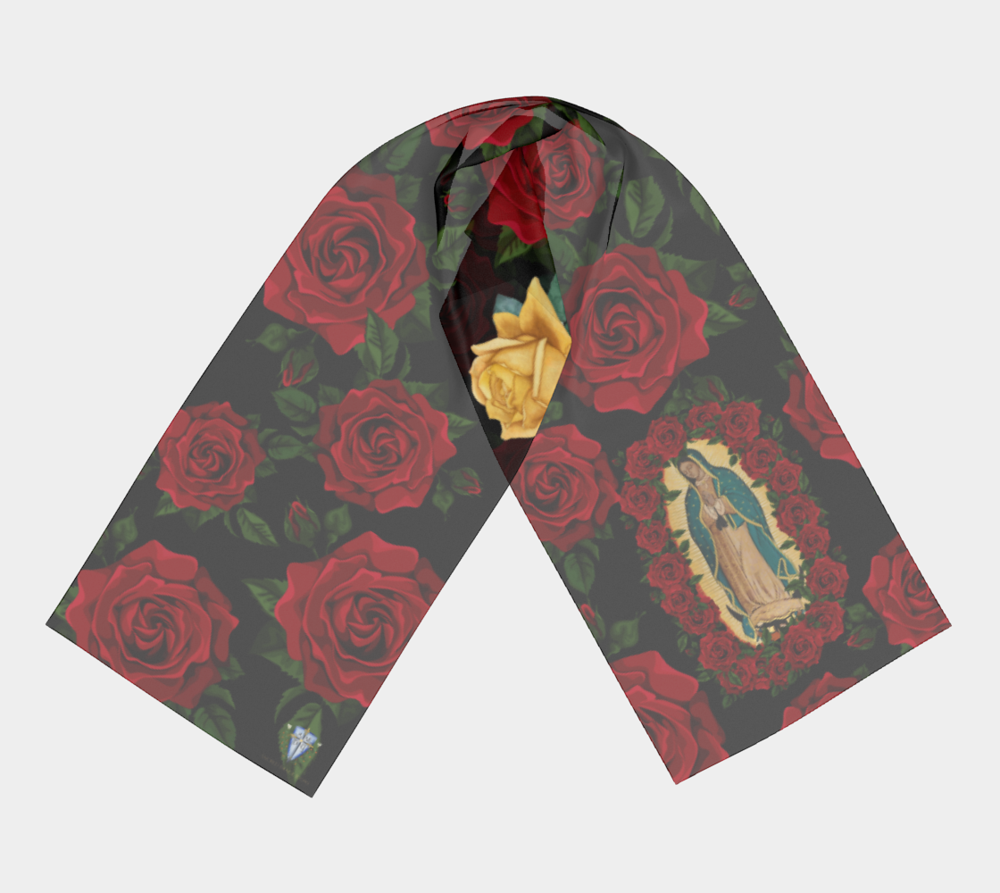 Our Lady of Guadalupe Surrounded in Roses Scarf - Genuine Silk or Poly
