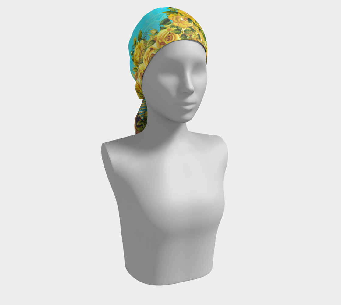 Our Lady of Guadalupe Yellow and Turquoise Scarf - Genuine Silk or Poly