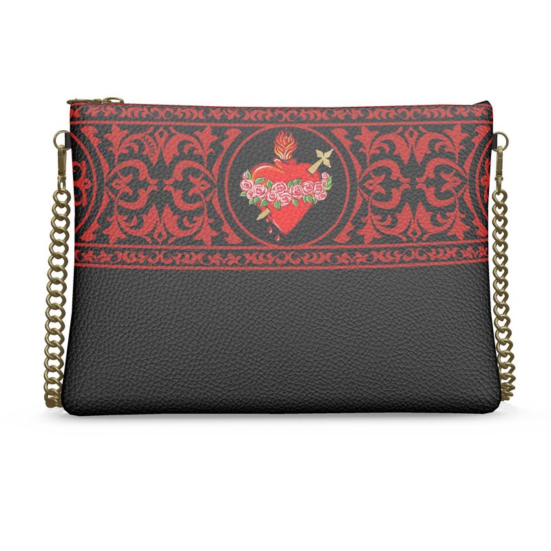 Sacred Heart Red Genuine Leather Crossbody Bag