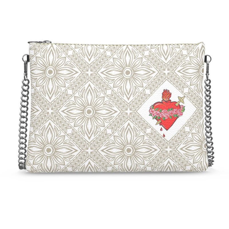 Sacred Heart White Genuine Leather Crossbody Bag