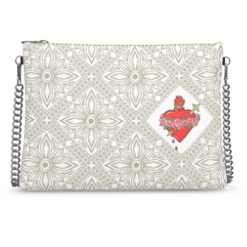 Sacred Heart White Genuine Leather Crossbody Bag