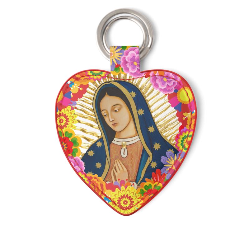 Our Lady of Guadalupe Genuine Leather Keyring - Bright Flowers