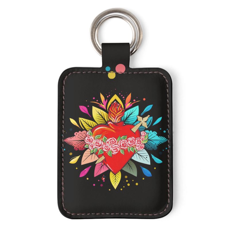 Sacred Heart Genuine Leather Keyring - Bright Flower