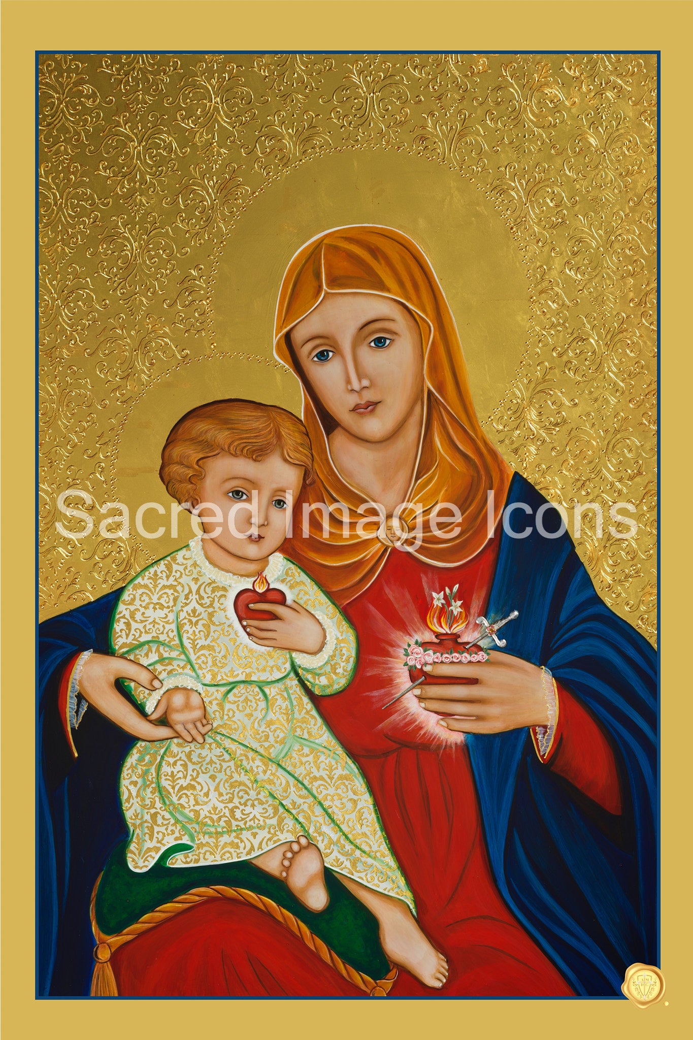Sacred and Immaculate Hearts 2 Icon Print