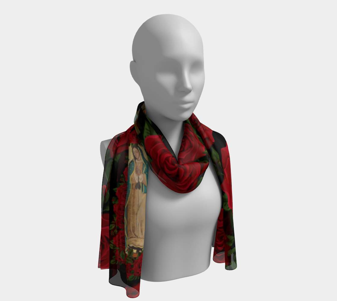 Our Lady of Guadalupe Surrounded in Roses Silk Scarf